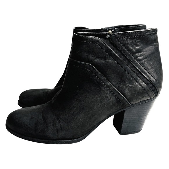 Franco Sarto Boots Womens 9 Black Leather Block Heel Ankle Domino Western Boho - Picture 1 of 8
